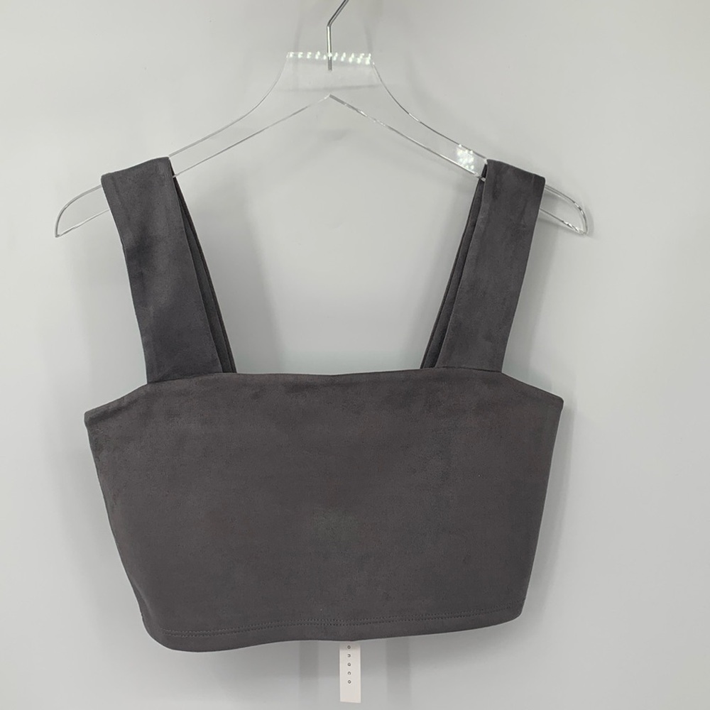 Susana Monaco Cropped wide strap tank top shirt blouse fitted gray silver new M